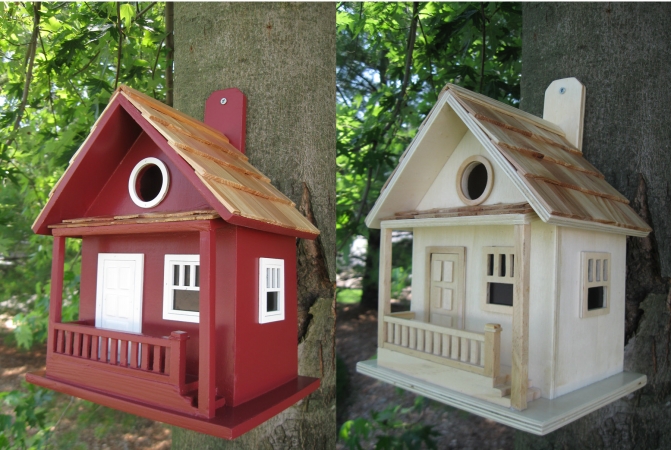 Home Bazaar Inc 4 Piece Red & Natural Kottage Kabin Birdhouse Set Hb