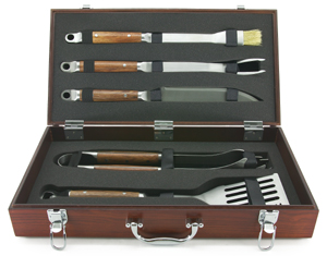 Mr. Barbeque 2136 Five Beautiful Pieces of Forged 2.8mm 18inch Long Stainless Steel Cooking Tool Set in a Gorgeous Wooden Box