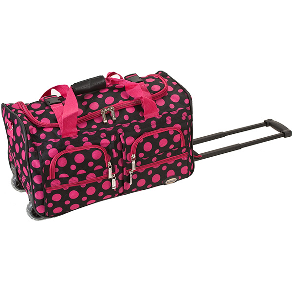 FOX LUGGAGE Fox Luggage PRD322-BLACK PINK DOTS 22 in. Rolling Duffle Bag ...