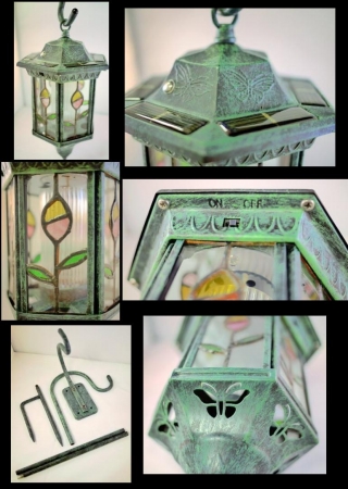 Homebrite 30117 Metal Solar Lantern Stained Glass Garden Landscape Lights - Large - Marble Green at Sears.com
