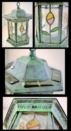 Homebrite 30120 Metal Solar Lantern Stained Glass Garden Landscape Lights - Large - Antique Copper at Sears.com