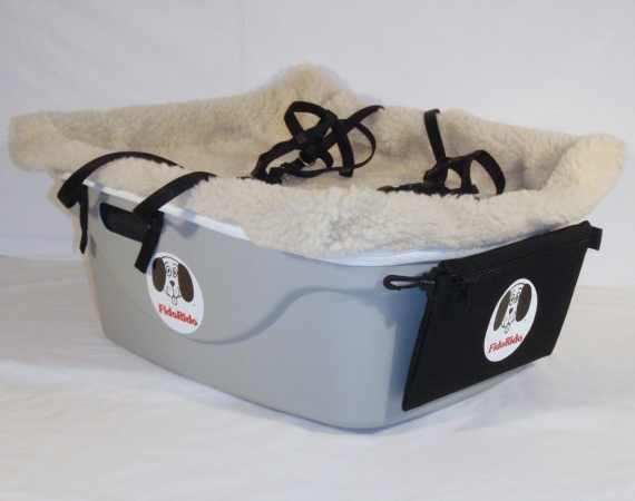 FidoRido gray two-seater with beige fleece and two large harnesses  - FidoRido FRG2BG-LL dog kennel