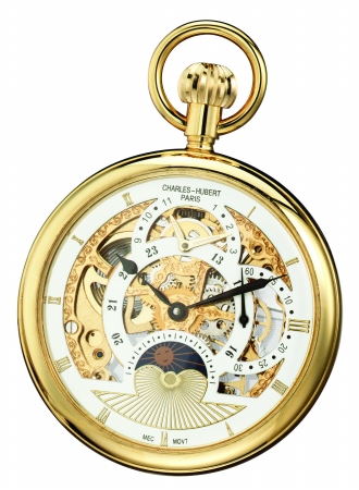 Charles Hubert Charles-Hubert- Paris Stainless Steel Gold-Plated Mechanical Open Face Dual Time Zone Pocket Watch #3816 at Sears.com