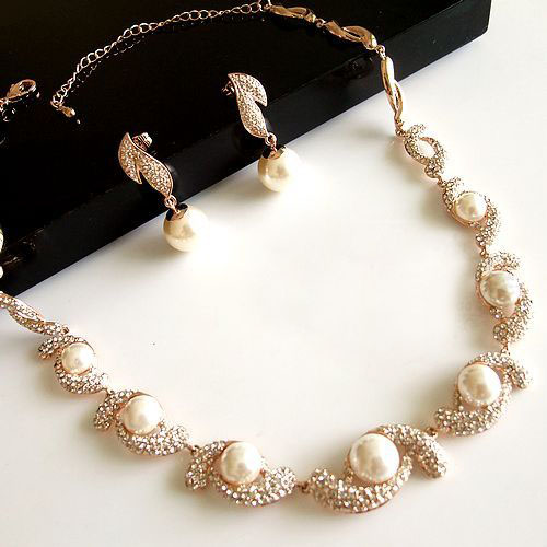Cet Domain SZ16-17-CLIP Gold diamond Pearl Necklace & Earring Set for Weddings Brides Jewelry-Earring Style Clip at Sears.com