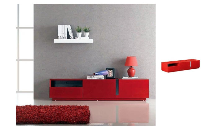 J & M Furniture TV 027R TV Stand - Dark Oak Plus Red High Gloss at Sears.com