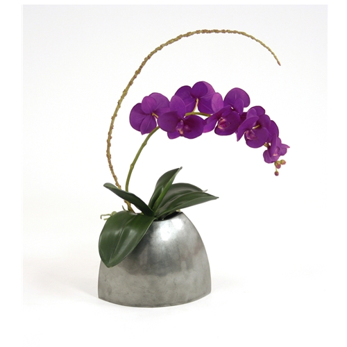 Ddi 7516B Silk Purple Phalaenopsis Orchid and Bud Branch in a Pewter Leaf Envelope Vase at Sears.com