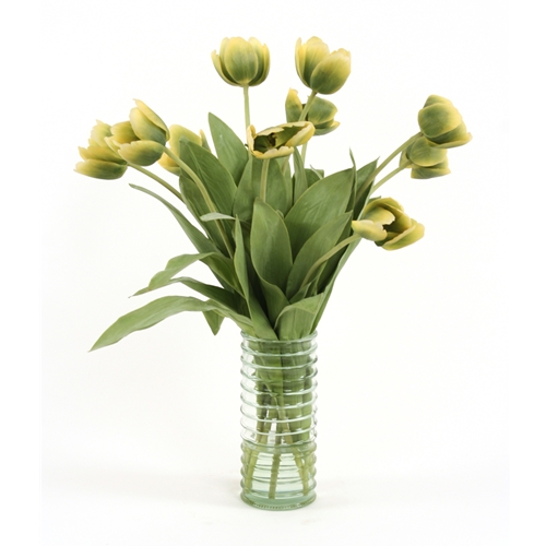 Ddi 16027 Waterlook Silk Yellow-Green Tulips in Ribbed Glass at Sears.com