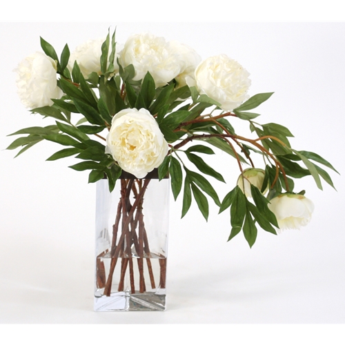 Ddi 15880A Waterlook Large White Silk Peonies in a Tall Triangle Vase at Sears.com