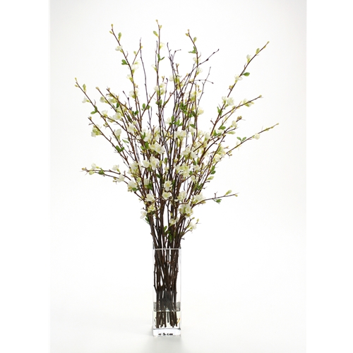 Ddi 15778 Waterlook Silk White American Quince in a Tall Clear Glass Square at Sears.com