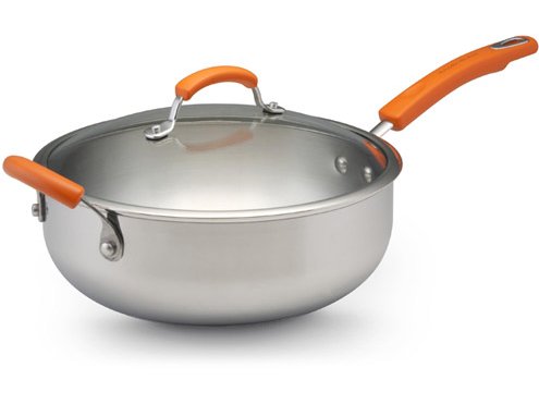 Rachael Ray 75808 6 Qt. Covered Chefs Pan - Orange Handles - StainlessSteel