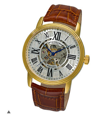 stuhrling Original 1077.3335K2 Mens Classic Delphi Venezia Automatic Skeleton with Gold Tone Case on Brown Leather Strap and Silver Dial at Sears.com
