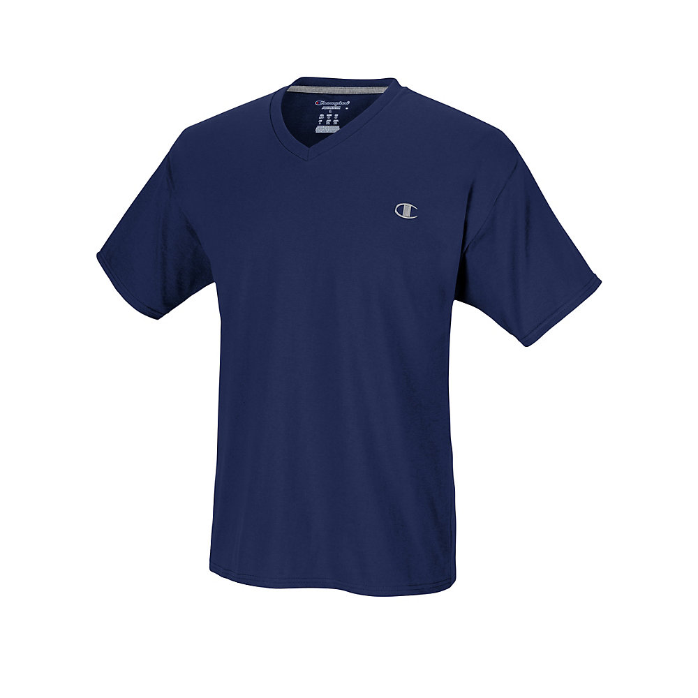 Champion Authentic Men's Jersey V-Neck T-Shirt - T4651 - Navy - L