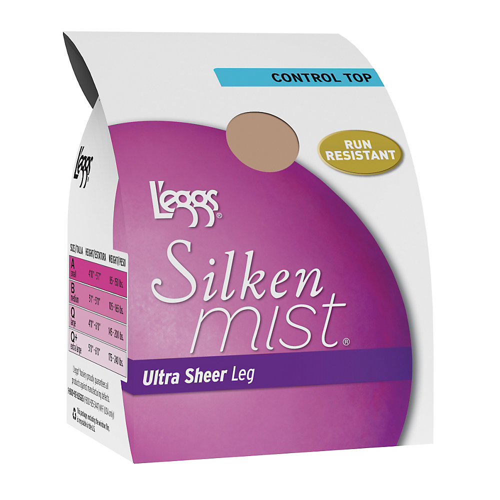 L'eggs Silken Mist Ultra Sheer with Run Resist Technology Control Top Sheer Toe Pantyhose - 20161 - Black Mist - B