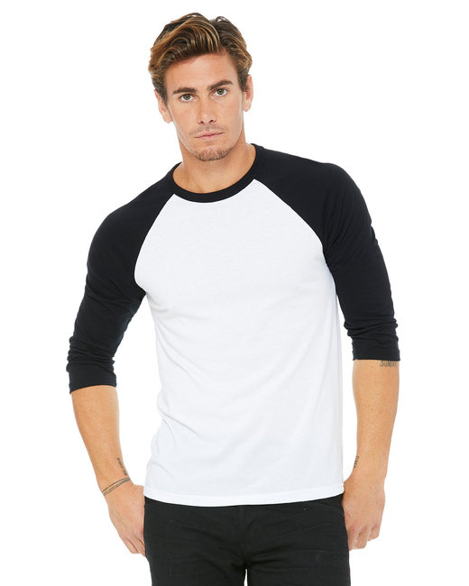 Unisex 3/4-Sleeve Baseball T-Shirt - 3200 - White/Black - 2XL