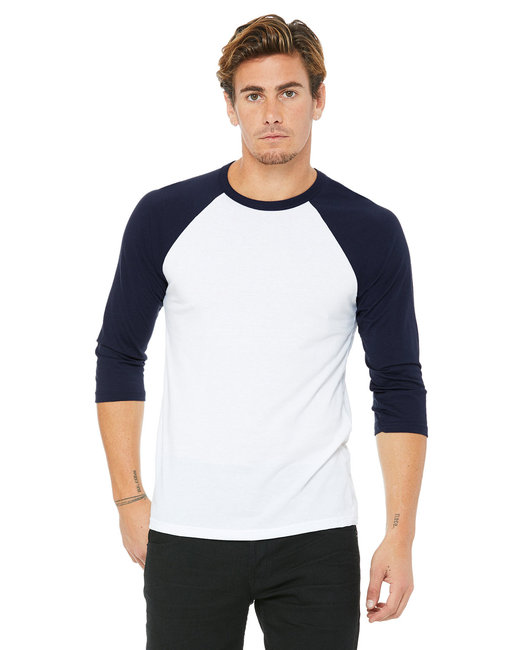 Unisex 3/4-Sleeve Baseball T-Shirt - 3200 - White/Navy - L