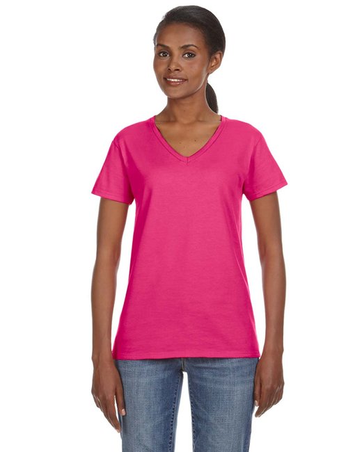 Ladie's Ringspun V-Neck T-Shirt - 88VL - Hot Pink - XL