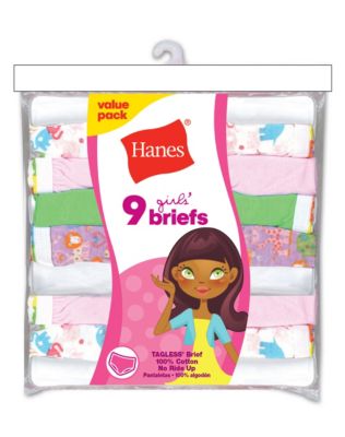 Hanes Girls' No Ride Up Cotton Colored Briefs 9-Pack|P913BR - Butterfly Floral - 12