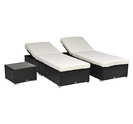 HomCom Outdoor Patio PE Rattan Wicker 3 pc Chaise Lounge Set w/ Side Table at Sears.com