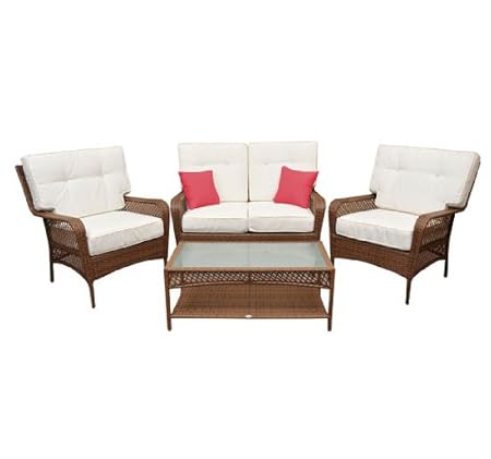 HomCom Deluxe Outdoor PE Wicker Rattan 4 pc Love Seat / Chair Patio Furniture Set at Sears.com