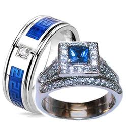 edwin earls his hers 3 piece halo blue clear cz wedding ring set stainless steel - Stainless Steel Wedding Ring Sets edwin earls his hers 3 piece halo blue clear cz wedding ring set stainless steel - Stainless Steel Wedding Ring Sets