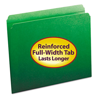 Smead Manufacturing Co. 12110 File Folders, Straight Cut, Reinforced Top Tab, Letter, Green, 100/Box