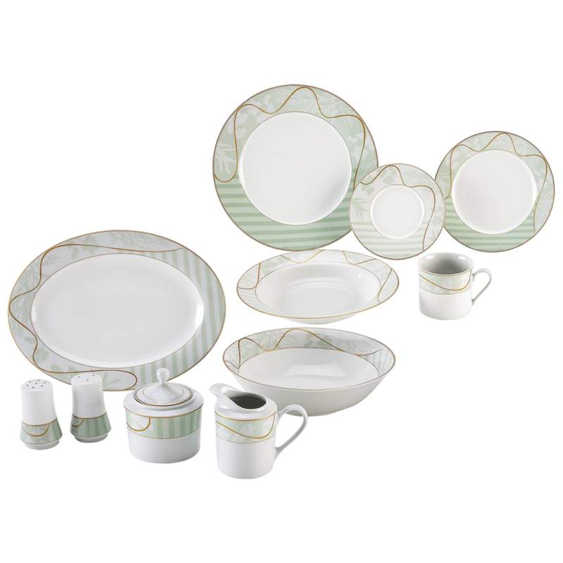 Nikita 47 Piece Fine Porcelain China Set with Green and Gold Tone Trim at Sears.com
