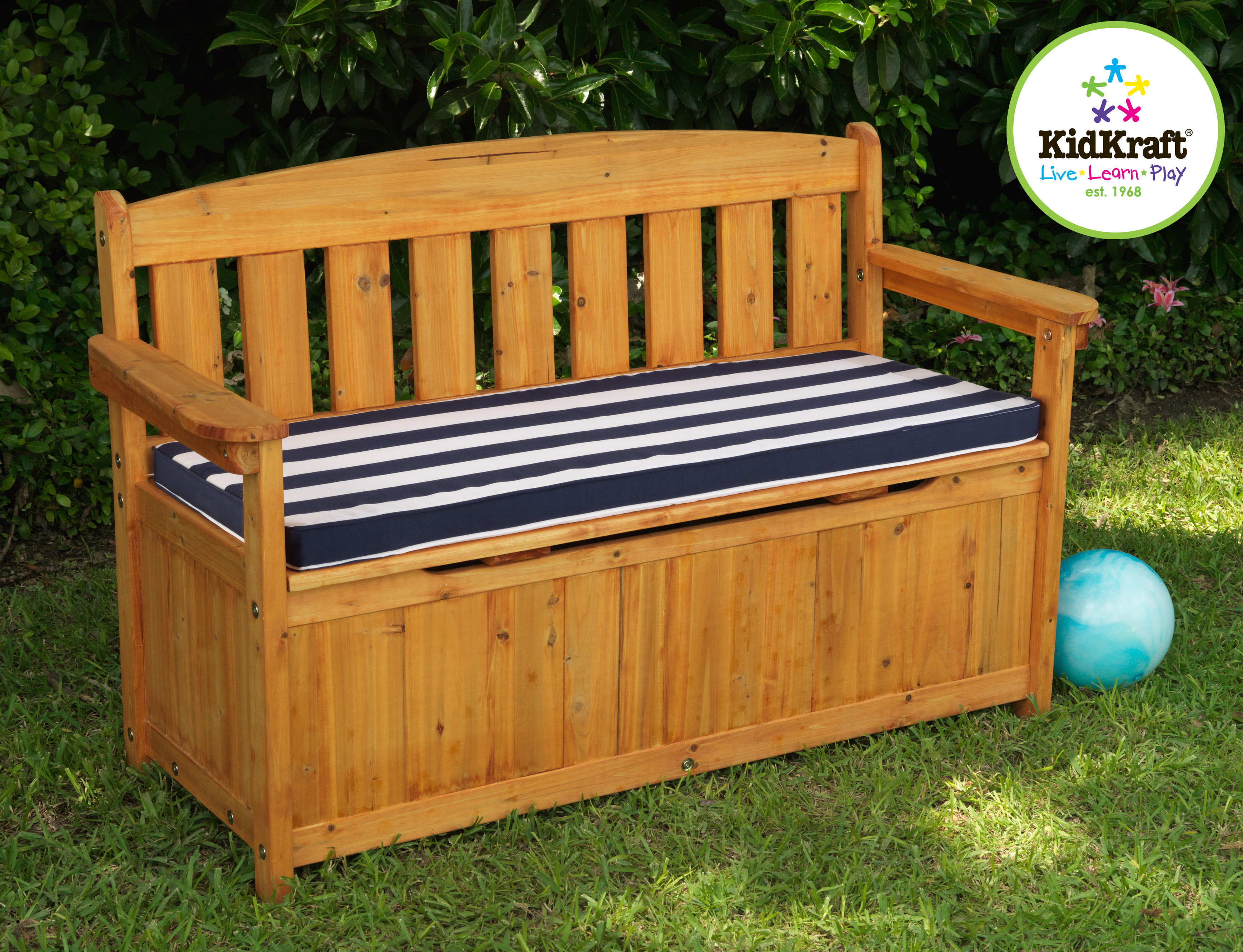 KidKraft Outdoor Storage Bench w/naby stripe cushion 00108 at Sears.com