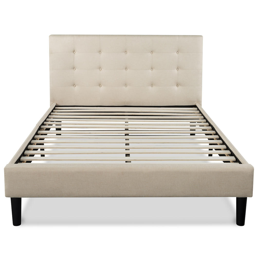 Upholstered Button Tufted Platform Bed with Wooden Slats, Full