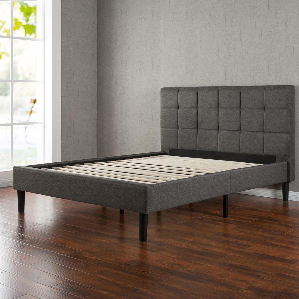Upholstered Button Tufted Platform Bed with Wooden Slats, Full