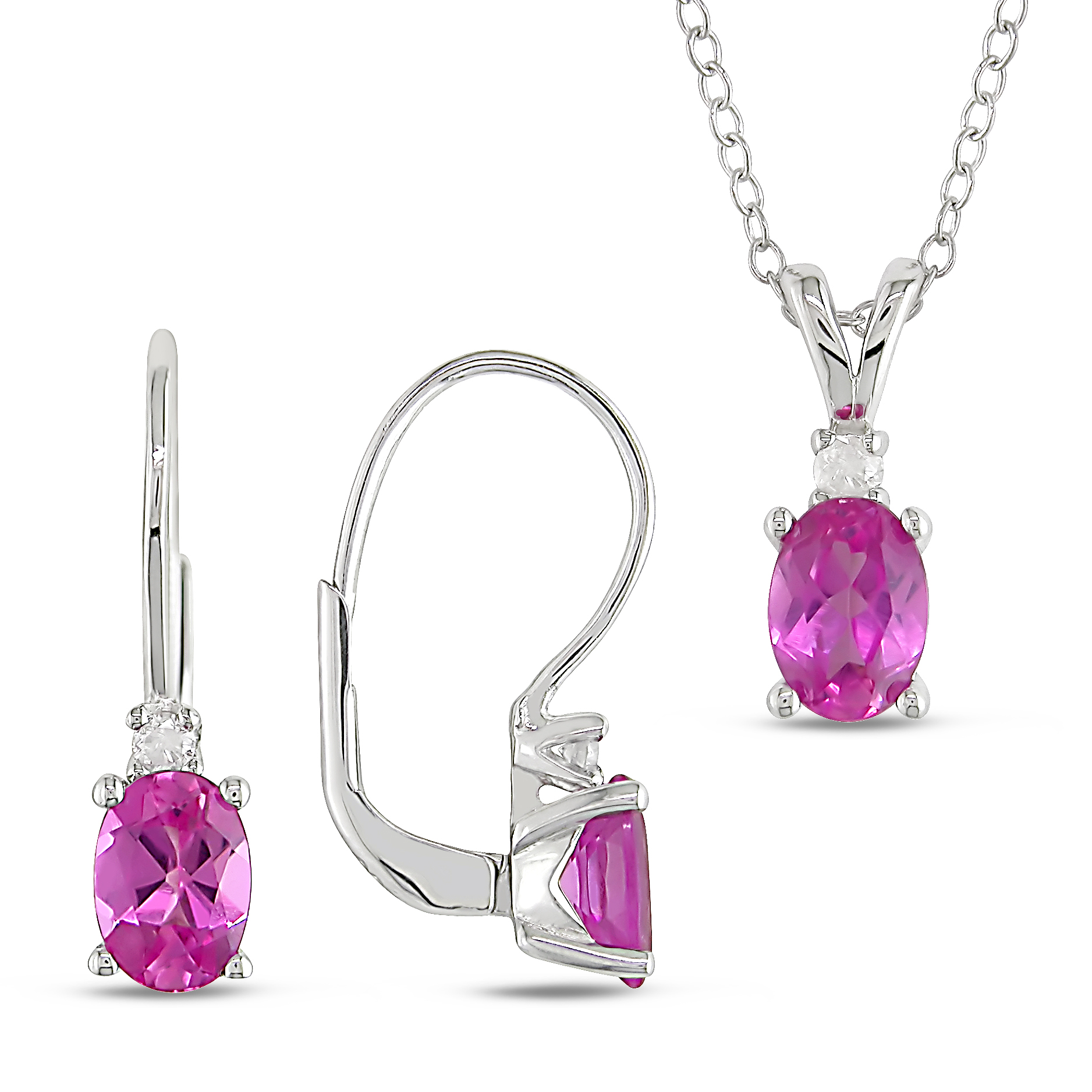 Amour 3 ct. Created Pink Sapphire and 1/6 ct. Diamond Earrings & Pendant in Silver, I3