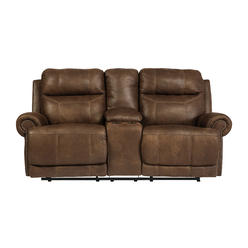 Brown Leather Double Reclining Loveseat W Console By Ashley Furniture