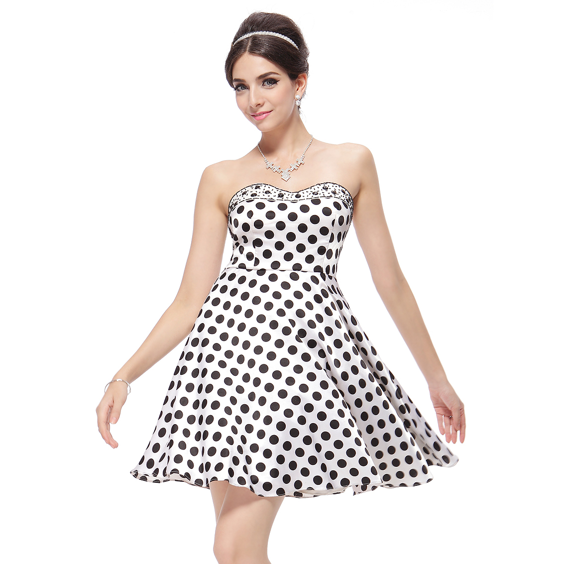 Ever-Pretty Ever Pretty Print Polka Dots Satin Black White Rhinestones Short Club Dress 03246 at Sears.com