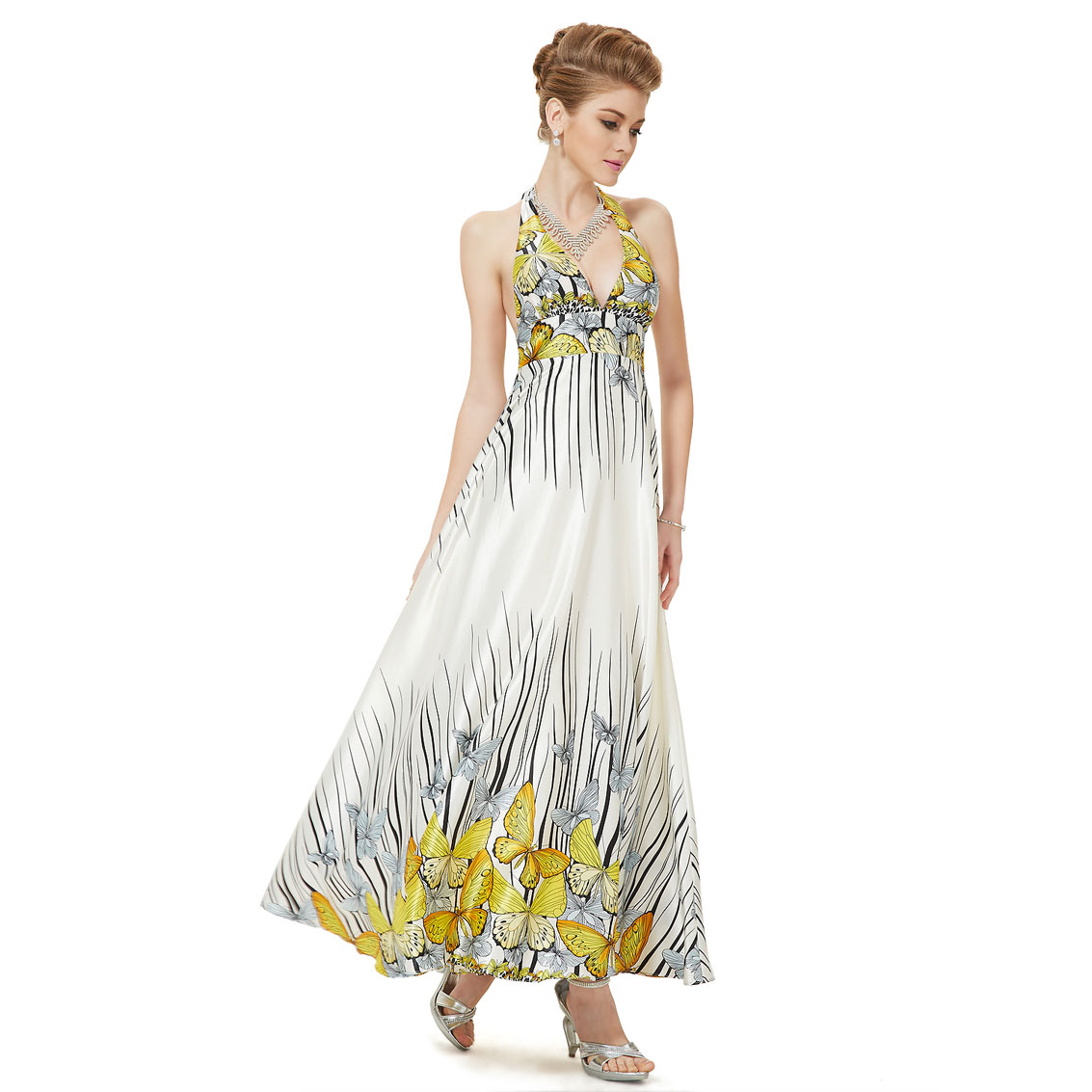 Ever-Pretty Ever Pretty Butterfly Print Sexy Plunge V-neck Halter Satin Prom Dress 09615 at Sears.com