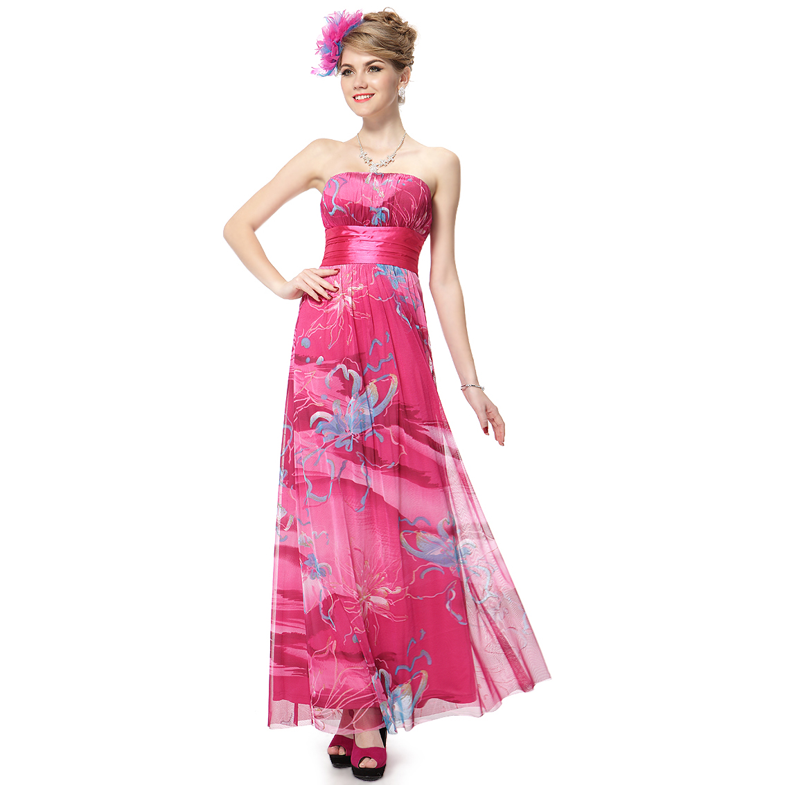 Ever-Pretty Ever Pretty Strapless Pinks Floral Printed Ruffles Ribbon Long Evening Dress 09654 at Sears.com