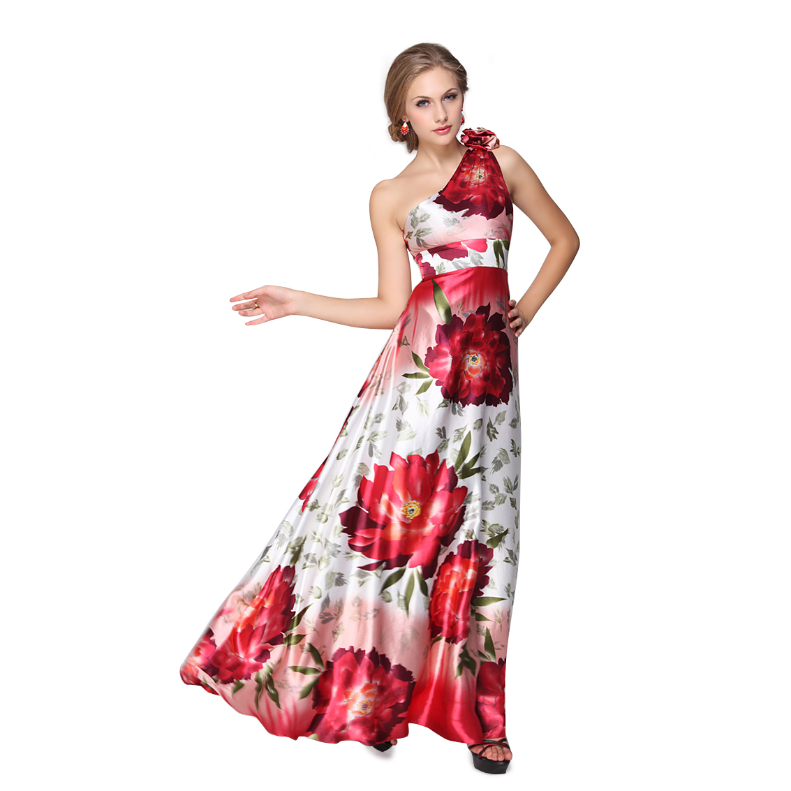 Ever-Pretty Ever Pretty One Shoulder Flower Empire Line Satin Printed Prom Dress 09623 at Sears.com