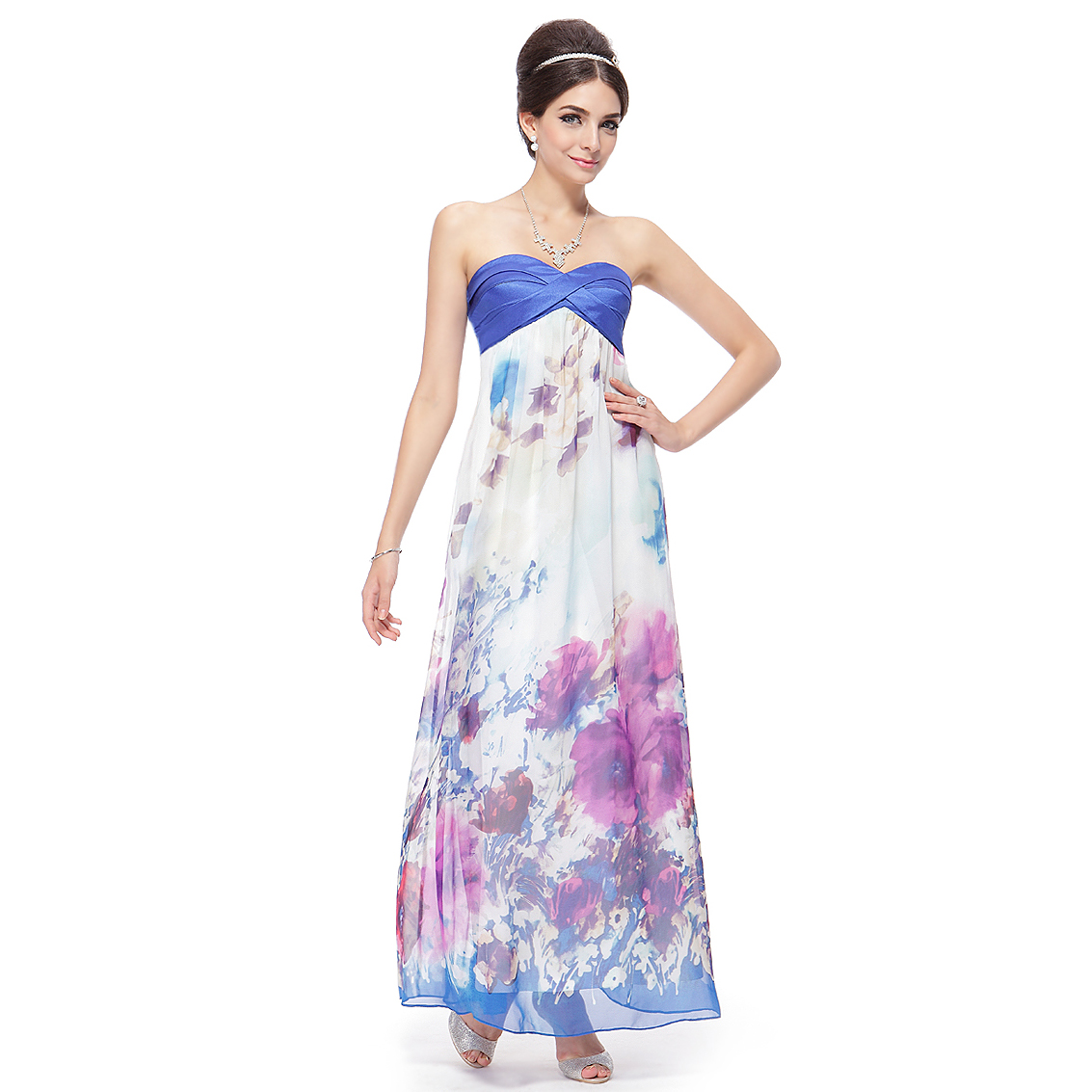 Ever-Pretty Ever Pretty New Strapless Floral Printed Chiffon Ruffles Long Prom Dress 09732 at Sears.com