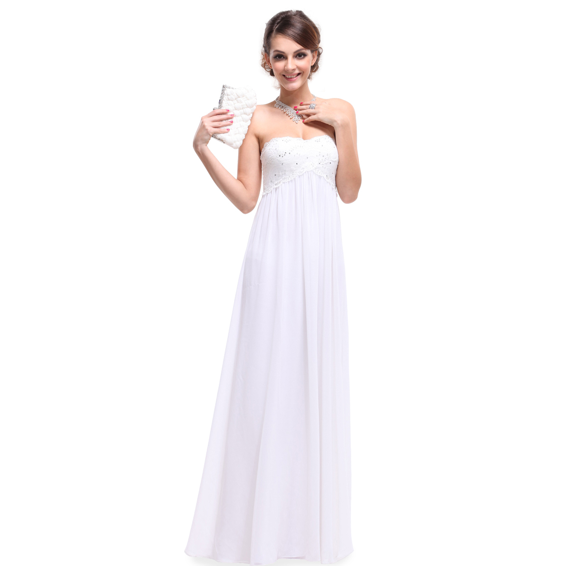 Ever-Pretty Ever Pretty Strapless Chiffon White Ruffles Padded NWT Long Evening Dress 09767 at Sears.com
