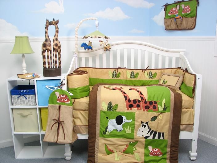 Soho Designs Safari Jungle Animals Baby Crib Nursery Bedding Set 14 pcs included Diaper Bag with Changing Pad, Accessory Case & Bottle Case at Sears.com