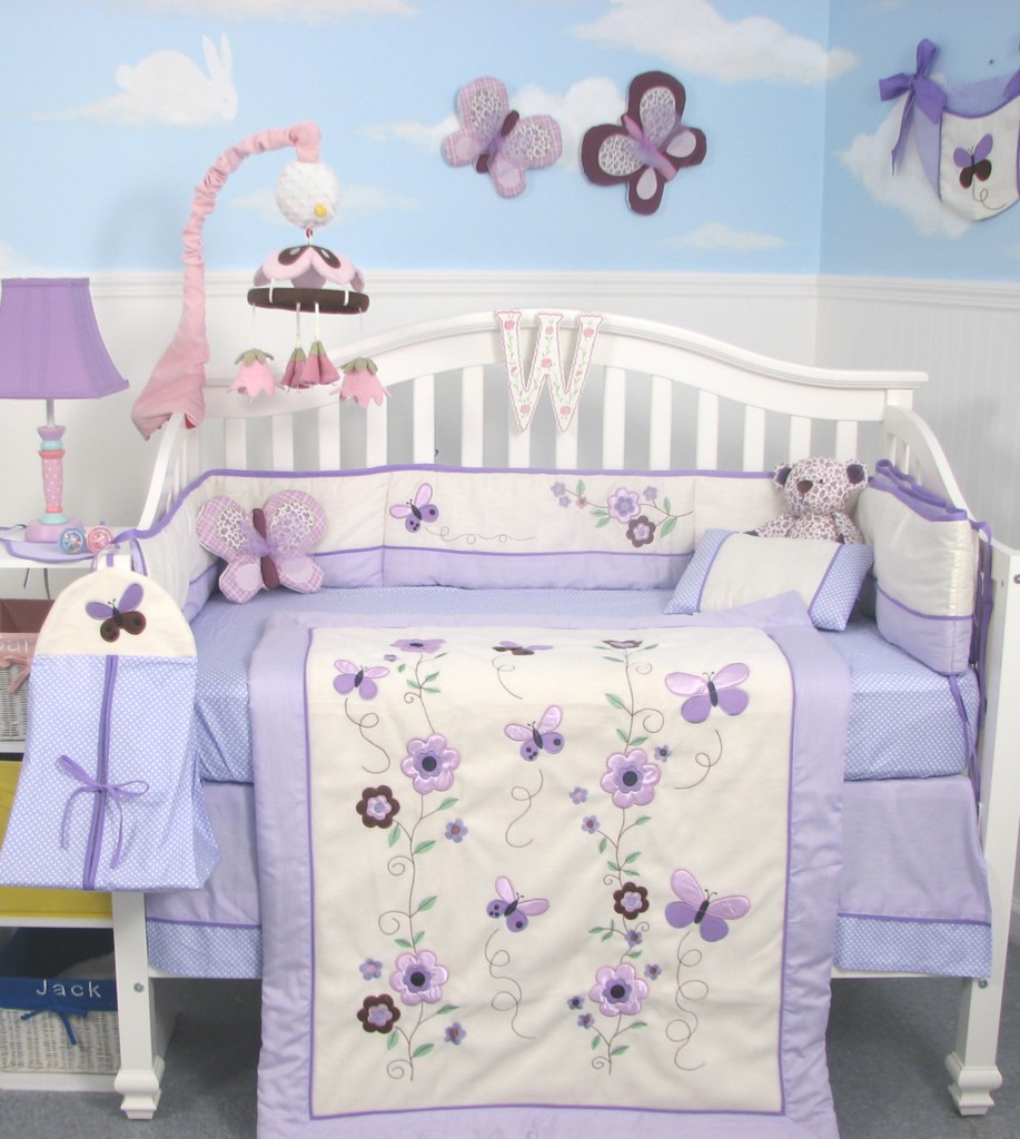 Soho Designs Lavender Flower Garden Baby Crib Nursery Bedding Set 14 pcs included Diaper Bag with Changing Pad, Accessory Case & Bottle Case at Sears.com