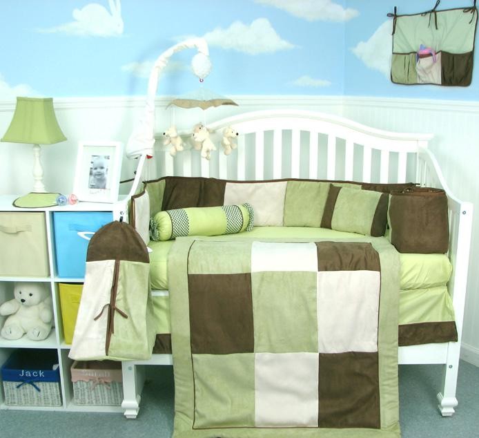 Soho Designs Sage & Brown Suede Baby Crib Nursery Bedding Set 14 pcs included Diaper Bag with Changing Pad, Accessory Case & Bottle Case at Sears.com