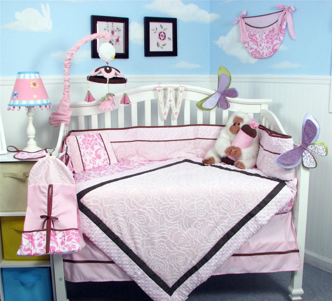 Soho Designs Pink Minky Chenille Roses Baby Crib Nursery Bedding Set 14 pcs at Sears.com