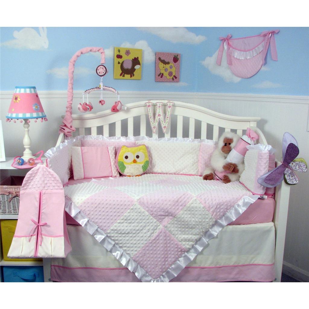 Soho Designs Pink Minky Dot Chenille Baby Crib Nursery Bedding Set 14 pcs included Diaper Bag with Changing Pad, Accessory Case & Bottle Case at Sears.com