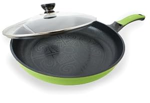 Amore Kitchenware Bella Flame 12 Green Ceramic Coated Nonstick Fry Pan w/ Glass Lid by Amor