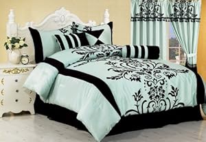 Green Living Group INC. Chezmoi Collection 7-Piece Aqua with Blue and Black Flocking Bed-in-a-Bag Comforter Set at Sears.com