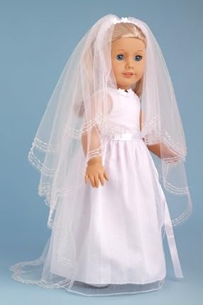 DreamWorld Collections Veil Story - White Satin and Organza Communion / Wedding Dress with Matching Shoes and Long Veil - Clothes for American Girl Dol at Sears.com