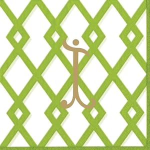 Caspari Box of 45 - Caspari"I" Personalized Green Trellis Cocktail Napkins with Monogram Gold Foil Initial at Sears.com