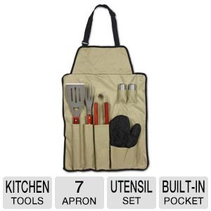 Chefs Kitchen 82-4308 7-Piece Outdoor BBQ Apron and Utensil Set