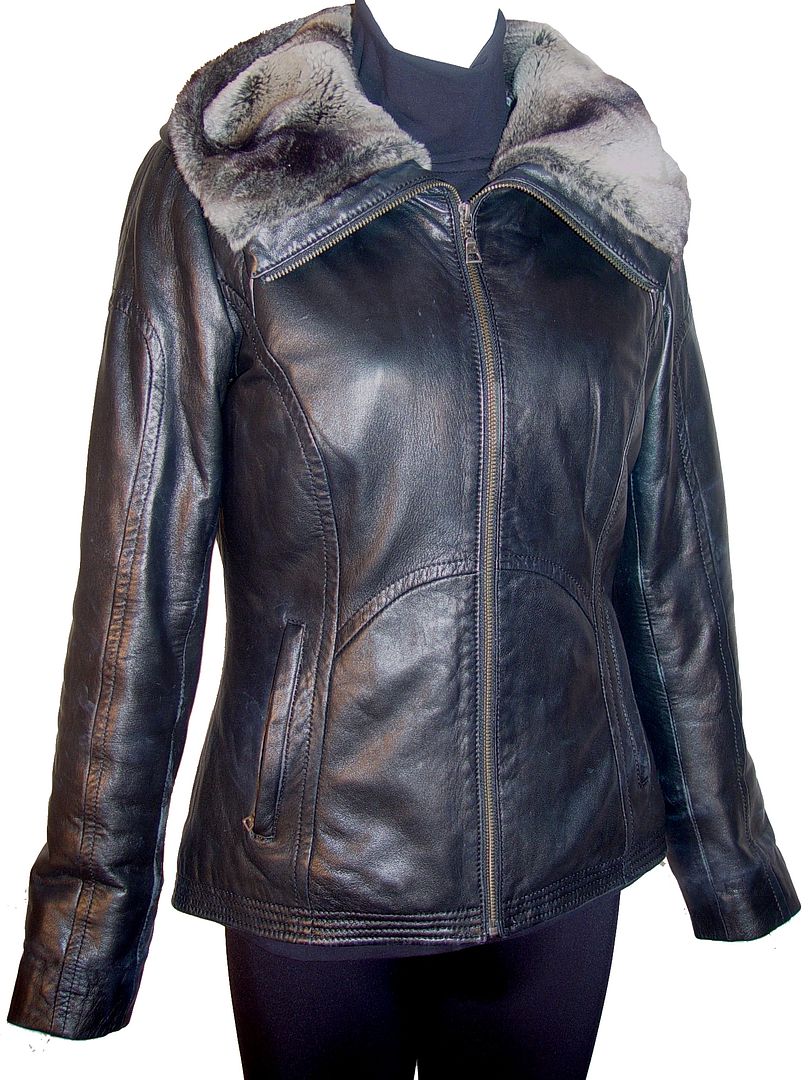 PACCILO 4000 PREMIUM Grade Real Genuine Black Soft Supple Light Lambskin Leather Short Jacket Parka Fixed Hood with Faux Fur at Sears.com