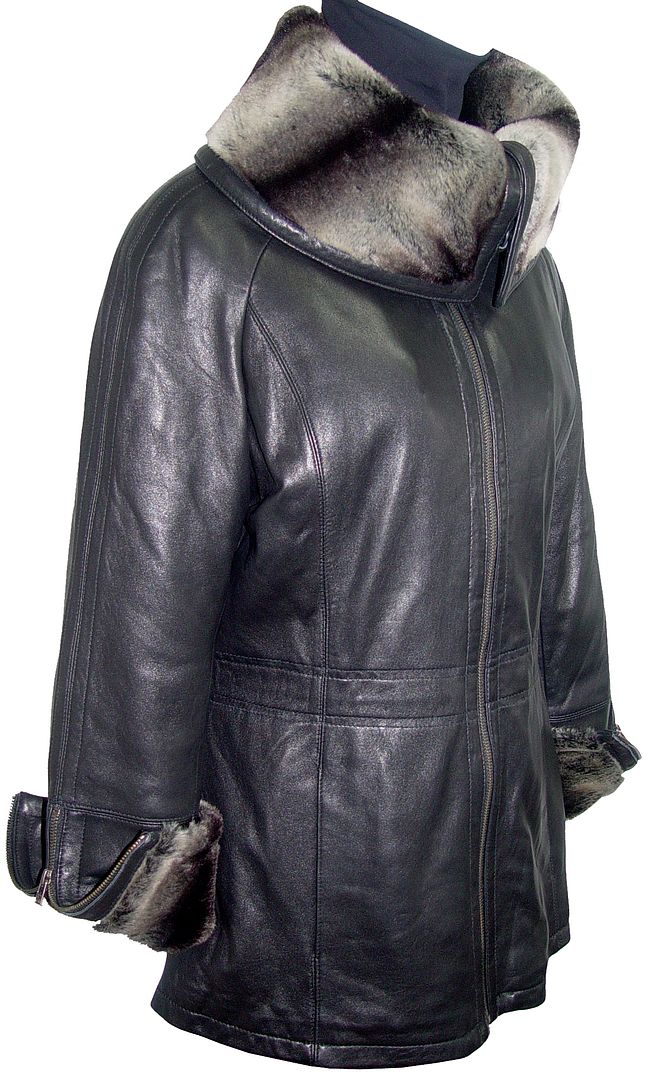 PACCILO 5008 Premium Quality Women Urban Clothes Clothing Outfitter Black Genuine Lamb Leather 3/4 Coat Faux Fur Collar at Sears.com