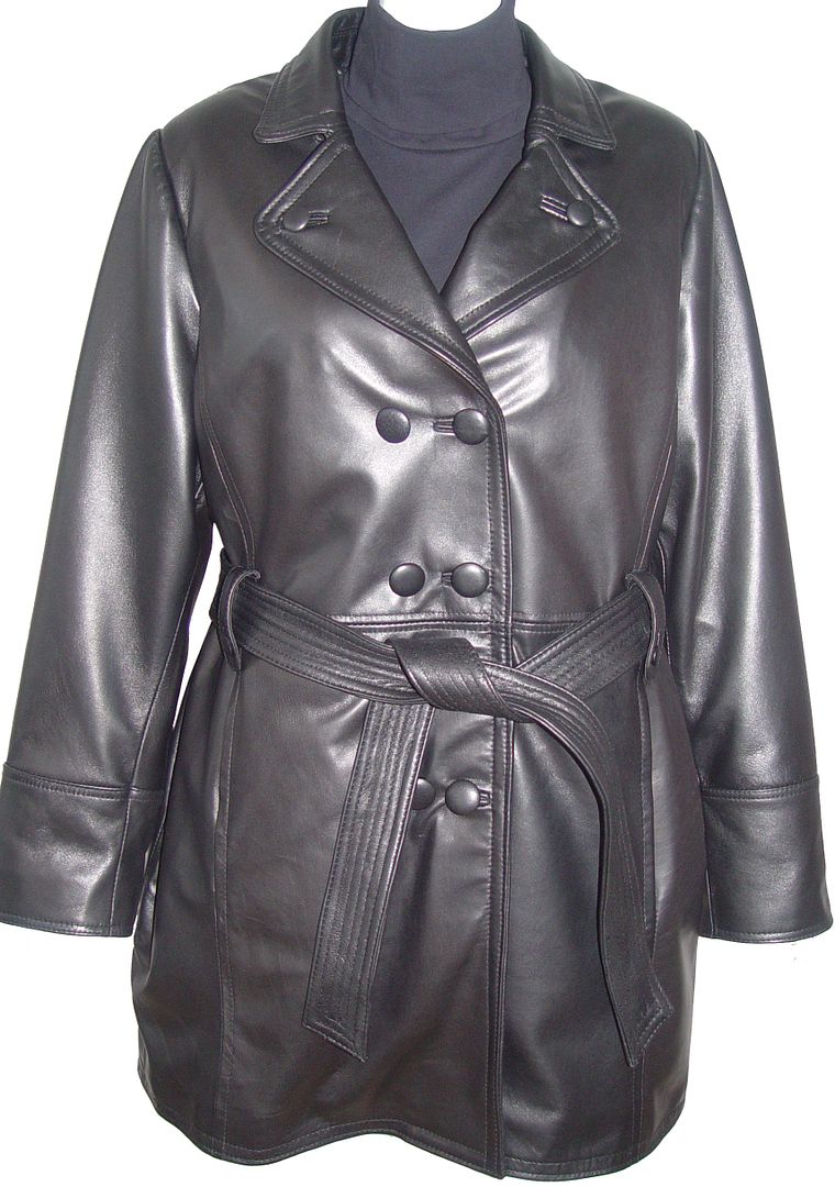 JOHNNYBLUE 5006 Standard Quality Women Urban Clothes Black Genuine Lamb Leather Classic Double Breast Trench Coat Tie Belt at Sears.com